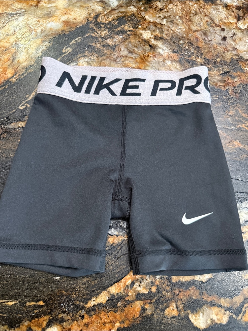 Nike Black Compression Shorts with White Waistband and Logo KIDS XS